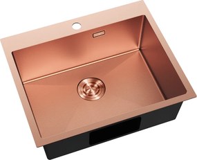 Mexen Solix, 1-komorový nerezový drez 600 x 500 mm, brúsená meď, vzor voština, 6408601000-65HC
