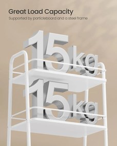 Gurulový úložný vozík s textilným košíkom, 3-poschodový vozík na kolieskach s policami, oblá biela a ťavohnedá