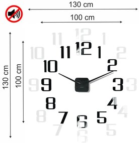 Klasické čierne nalepovacie hodiny 130cm