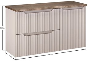 Závěsná skříňka pod umyvadlo Nova Cashmere s deskou a košem na prádlo 100 cm kašmírová/dub casella