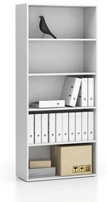 Vysoký kancelársky regál SEGMENT, 4 police, 840 x 350 x 1880, biela