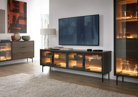 LAS TV stolík s osvetlením Lumus D - dub tmavý / čierna