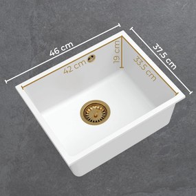 Sink Quality Crypton 55, kuchynský granitový drez 460x375x205 mm + zlatý sifón, biela, SKQ-CRY.W.1KBO.55.XG