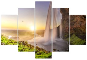 Obraz - Seljalandsfoss spoza vnútra jaskyne (150x105 cm)