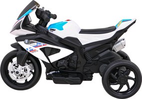 Ramiz BMW HP4 Detský motocykel na batérie biely + 3 kolieska + LED + MP3 USB + ekokoža