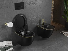 Mexen Lena, závesná toaletná misa 480x360x355 mm s pomaly padajúcim sedátkom, čierna matná - zlatý okraj, 30224075
