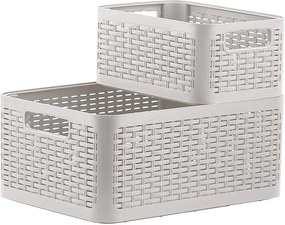 Úložný box, ratanový košík, STYLE2 Curver s vekom, krémový (39 x 29 x 20 - 18 l)