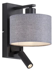 Moderná nástenná lampa čierna so sivou guľatou a lampou na čítanie - Puglia
