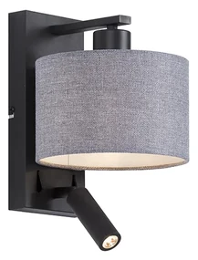 Moderná nástenná lampa čierna so sivou guľatou a lampou na čítanie - Puglia