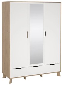 Biela/v prírodnej farbe šatníková skriňa v dekore duba so zrkadlom 147x201x58 cm Ikast – Tvilum