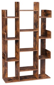 Knižnica, 13 políc, 140x86x25cm, vintage hnedá