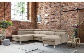 Béžová zamatová rozkladacia rohová pohovka do "U" (ľavý roh) Sweet Harmony – Miuform