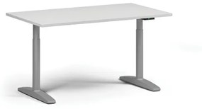 Výškovo nastaviteľný stôl OBOL, elektrický, 675-1325 mm, doska 1400x800 mm, sivá zaoblená podnož, biela