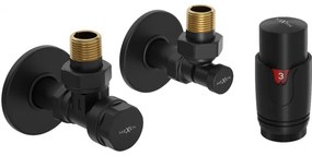 Mexen G00, súprava uhlových ventilov s termostatickou hlavicou a krytkami, čierna, W901-900-904-70