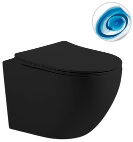 Cerano Cesso, závesná WC misa Vortex + UF sedátko - čierna matná - 49x36 cm, CER-CER-476684