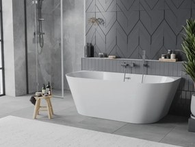 Mexen Oval Slim, voľne stojaca vaňa ku stene 170 x 80 cm, biela lesklá, grafitová prepad, 52661708000-66