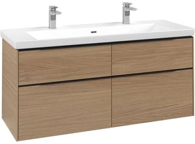 VILLEROY &amp; BOCH Subway 3.0 závesná skrinka pod umývadlo, 4 zásuvky, s LED osvetlením, 1272 x 478 x 429 mm, Nordic Oak, C602L1VJ