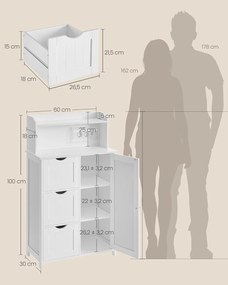 Kúpeľňová skrinka Vasagle Toly 100 cm s nabíjacou stanicou biela