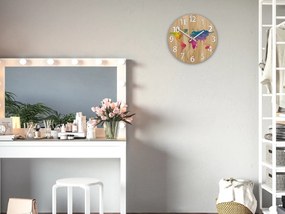 Dřevěné nástěnné hodiny Mapa Wood 33 cm hnědé/barevné