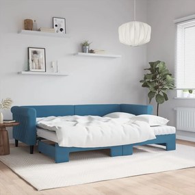 Rozkladacia denná posteľ s matracmi modrá 80x200 cm zamat 3197787