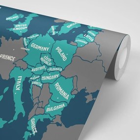 Samolepiaca tapeta náučná mapa s názvami krajín EÚ - 225x150
