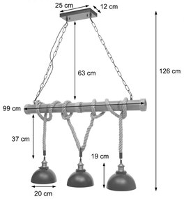 Závesné svietidlo H82 industrial, kupola 3 74201 - kov / bambus - Čierna
