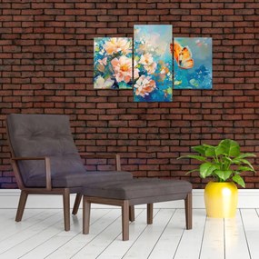 Obraz - Motýľ a kvety, olejomaľba II. (90x60 cm)
