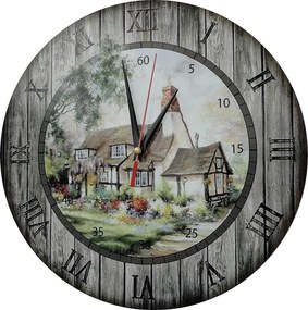 Nástenné hodiny z dreva Chalúpka - HORNET 3132 HDFK003 fi 30 cm
