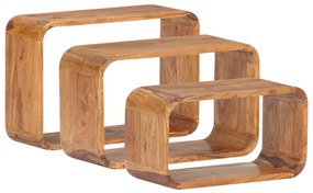 vidaXL Príručné stolíky 3 ks masívne akáciové drevo so sheeshamovým povrchom