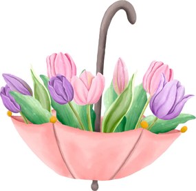 PIPPER. Dáždnik s tulipánmi - textilná nálepka na stenu