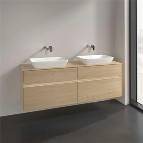 VILLEROY &amp; BOCH Collaro závesná skrinka pod dve umývadlá na dosku, 4 zásuvky, s LED osvetlením, 1600 x 500 x 548 mm, Nordic Oak, C123B0VJ