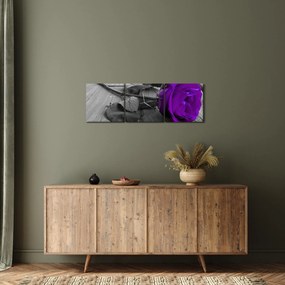 Obraz - Fialová ruža so zelenou stonkou (s hodinami) (90x30 cm)