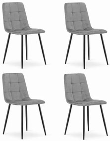 Set štyroch jedálenských stoličiek KARA zamatové svetlosivé / čierne nohy (4ks)