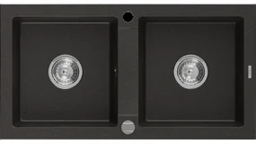 Mexen Mario granitový dvojkomorový drez 820 x 436 mm, čierna/zlatá metalik - 6504822000-75