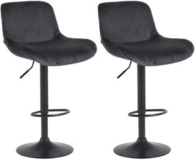 2x Barová stolička Solon - zamat, čierny rám - čierna