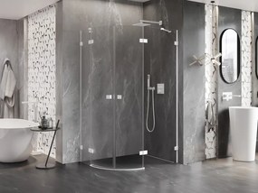 Mexen Lunar, pravý polkruhový sprchový kút 80 x 70 cm, 8mm číre sklo, biely profil, 833-080P-070L-20-00