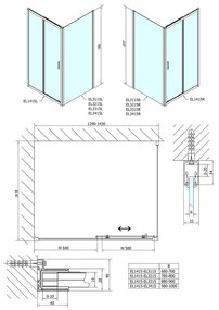 Polysan, Easy Line obdĺžniková sprchová zástena 1400x1000mm L/P varianta, EL1415EL3415