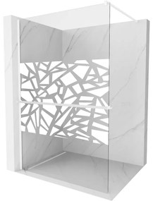 Mexen Kioto+, sprchová zástena Walk-In s poličkou a vešiakom 130 x 200 cm, 8mm číre sklo biely vzor, biely profil, 800-130-121-20-85