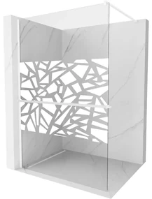 Mexen Kioto+, sprchová zástena Walk-In s poličkou a vešiakom 130 x 200 cm, 8mm číre sklo biely vzor, biely profil, 800-130-121-20-85
