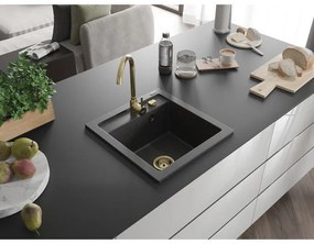 Mexen Vito, granitový drez 520x490x210 mm, 1-komorový, čierna škvrnitá so zlatým sifónom, 6503521000-76-G