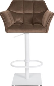 Barová stolička Damaso W - zamat, biely rám - Hnedá