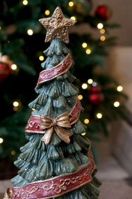 Zelený vianočný stromček so stuhou a mašľami Noël Tree z polyresinu – Ø15*40 cm