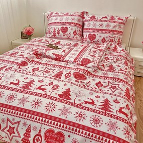 Obliečky bavlnené Vianočné obliečky Christmas červené - 1x Vankúš 90x70cm, 1x Paplón 140x200cm