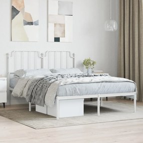 Kovový rám postele s čelom biely 150x200 cm 373938