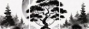 Obraz – Čiernobiela bonsai (s hodinami) (90x30 cm)