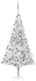 Umelý vianočný stromček s LED a sadou gulí 210cm strieborný PET 3077697