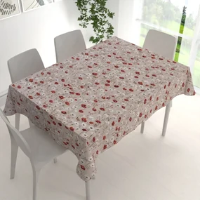 Biante Bavlnený obdĺžnikový obrus Sandra SA-631 Červeno-biele vlčie maky na sivobéžovom 120x180 cm