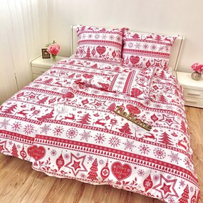 Obliečky bavlnené Vianočné obliečky Christmas červené - 1x Vankúš 90x70cm, 1x Paplón 140x200cm