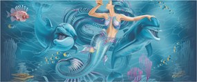 Obraz - Morská víla s delfínmi (120x50 cm)