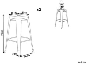 Sada 2 oceľových barových stoličiek 76 cm strieborná/zlatá CABRILLO Beliani